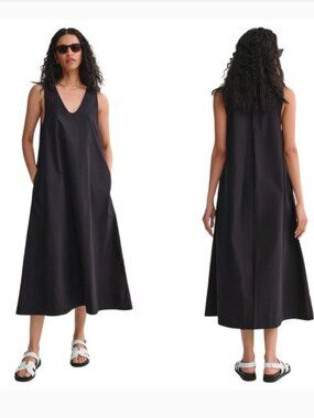 NWT Mate The Label Organic Poplin Tank Pleated Dress -Black - NWT